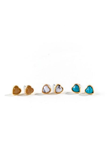 Francesca's Eleanor Heart Studs Set - Turquoise