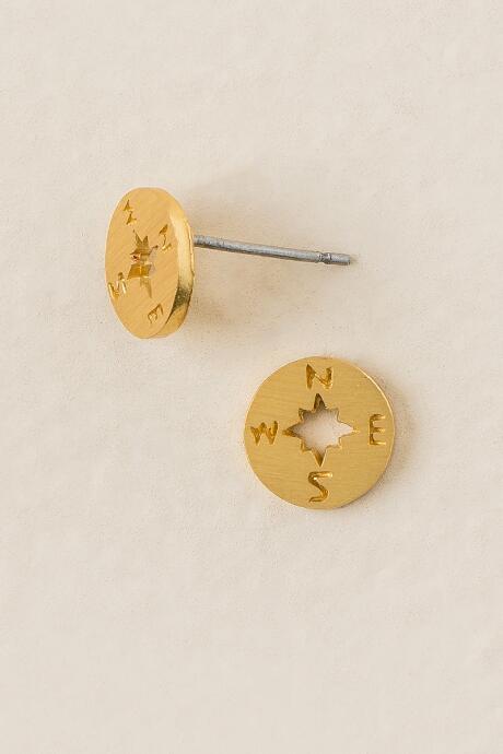 Francesca's Compass Brushed Stud Earring - Gold
