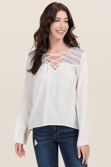 Blue Rain Felicity Lattice Smocked Top - Natural