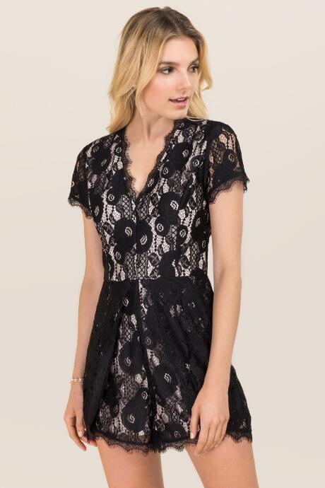 Francesca's Gio Lace Romper - Black