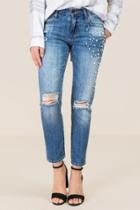 Harper Pearl Knee Slit Jeans - Medium Wash
