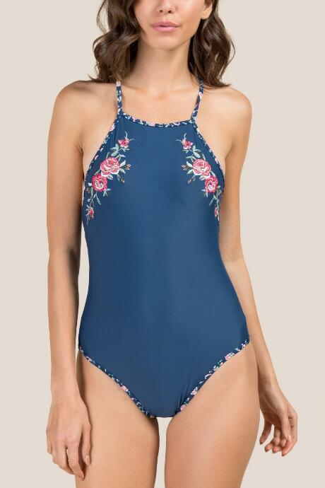 Francesca Inchess Brandi High Neck Low Back One Piece Swimsuit - Navy