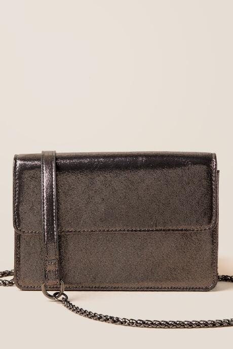 Francesca's Stephanie Metallic Gunmetal Crossbody - Pewter