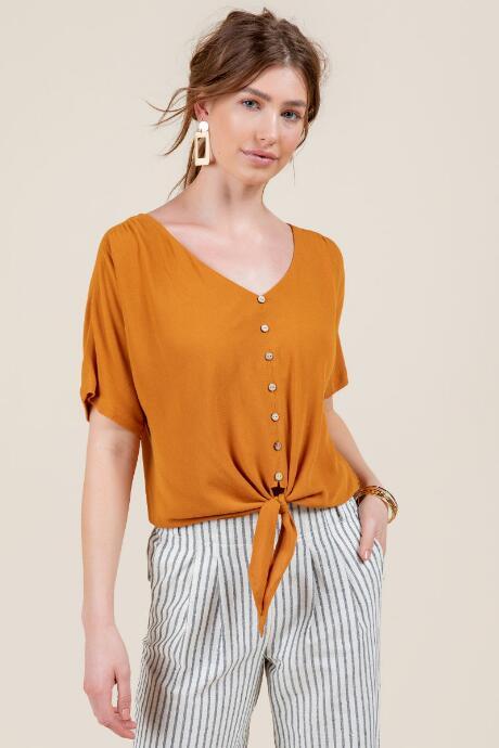 Francesca's Camden Tie Front Top - Tortoise