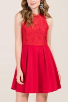 Francesca's Colleen Hi-neck Lace Combo A-line Dress - Red