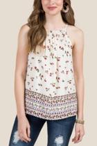 Francesca Inchess Skyler Smock Neck Border Sleeveless Tank - White