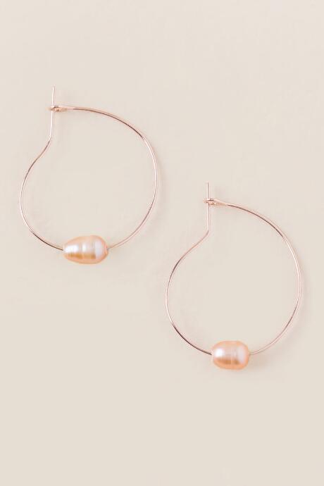 Francesca's Adele Thin Pearl Hoop Earring - Rose/gold