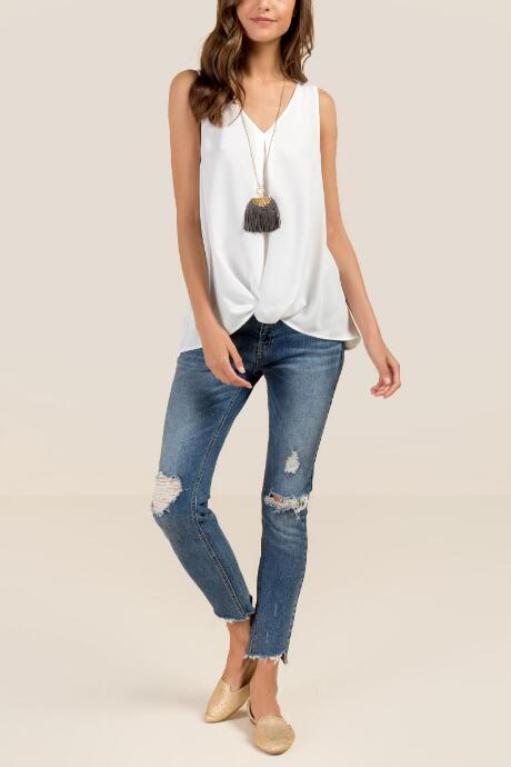 Francesca Inchess Eva V-neck Front Twist Tank Top - White