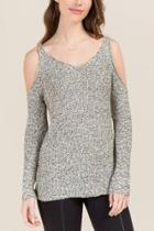 Francesca's Desiree Cold Shoulder Pullover Sweater - Black/white