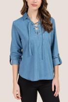 Francesca Inchess Julia Lace Up Tab Sleeve Top - Chambray