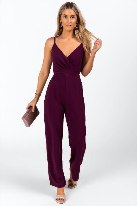 Francesca's Ester Surplice Jumpsuit - Purple