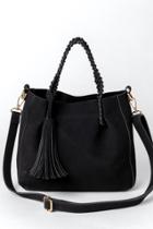Francesca's Amy Suede Braided Satchel Handbag - Black