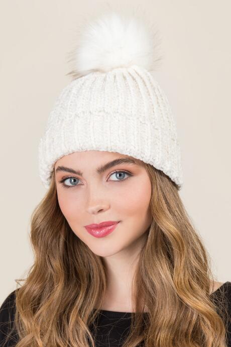 Francesca's Patrizia Fur Pom Beanie - Ivory