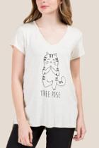 Francesca's Kitty Tree Pose Graphic Tee - Heather Oat