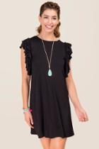 Alya Jaime Ruffle Sleeve Shift Dress - Black