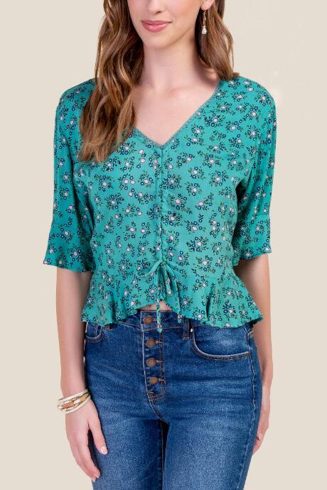 Francesca's Darla Ruched Front Blouse - Forest