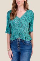 Francesca's Darla Ruched Front Blouse - Forest