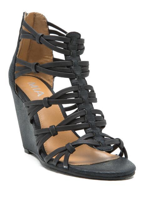 Mia - Dylon Strappy Snake Wedge - Black