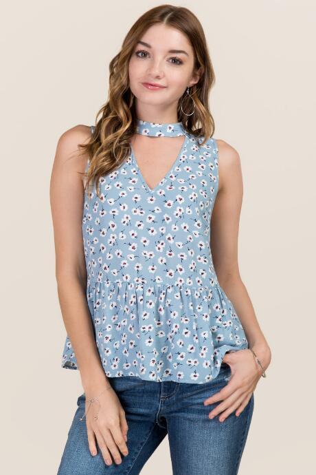 Blue Rain Aliza Gigi Drop Waist Floral Tank - Oxford Blue