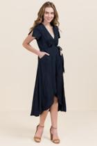 Francesca's Maci Satin Wrap Maxi Dress - Navy