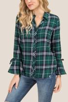 Francesca's Fae Tie Bell Sleeve Button Down - Peacock