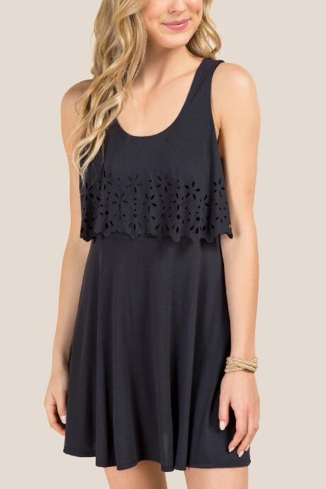 Francesca's Jolie Laser Cut Flounce A Line Dress - Black