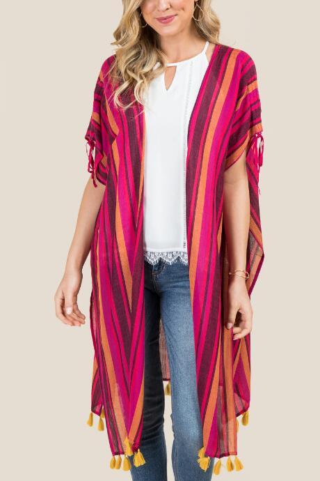 Francesca's Carmen Bright Striped Ruana - Pink