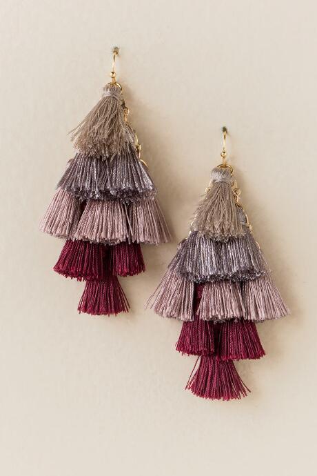 Francesca's Suzette Tassel Kite Earring In Burgundy - Burgundy