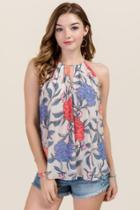 Lush High Neck Floral Tank - Taupe