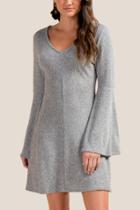 Francesca Inchess Lydia Bell Sleeve Knit Dress - Heather Gray