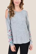 Francesca's Hudson Embroidered Cold Shoulder Top - Heather Gray
