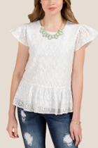 Blue Rain Dacey Flutter Sleeve Eyelet Top - White
