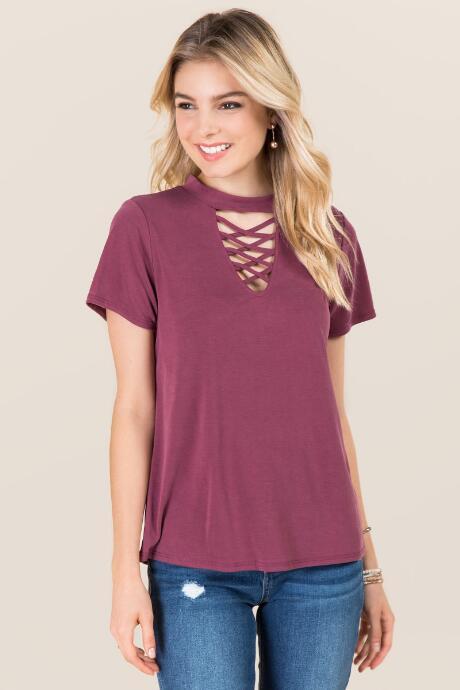 Alya Dawn Lattice Gigi Cupro Tee - Burgundy