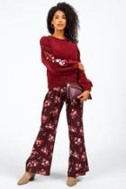 Francesca's Orlean Embroidered Sleeve Sweater - Wine