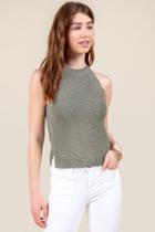 Francesca's Anika High Neck Sweater Tank - Sage