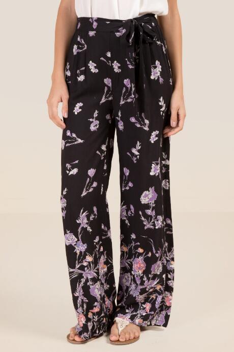 Francesca's Juno Floral Border Palazzo Pants - Black