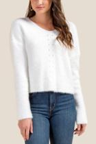 Francesca's Rochelle Pointelle Eyelash Sweater - White