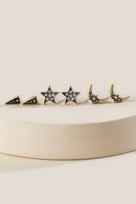 Francesca's Farrah Star & Moon Stud Earrings - Gold