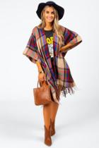 Francesca's Giselle Plaid Knit Kimono - Multi
