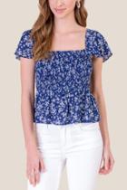 Francesca's Tammy Smocked Peplum Blouse - Navy