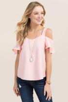 Blue Rain Fawn Cold Shoulder Sweetheart Top - Pink