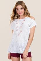 Alya Fia Distressed Cut Out Knit Tee - White