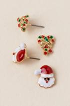 Francesca's Santa Candy Cane Stud Earring Set - Red