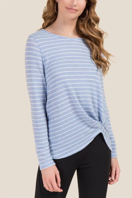 Francesca's Harley Low Twist Stripe Hacci Top - Oxford Blue