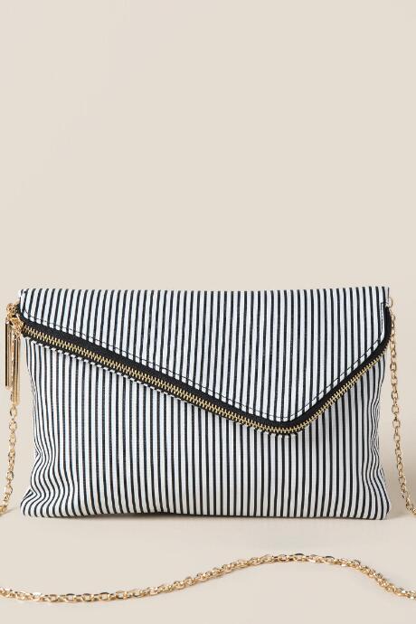 Francescas Lena Striped Clutch Crossbody - White