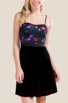 Francesca's Tara Embroidered Velvet Dress - Black