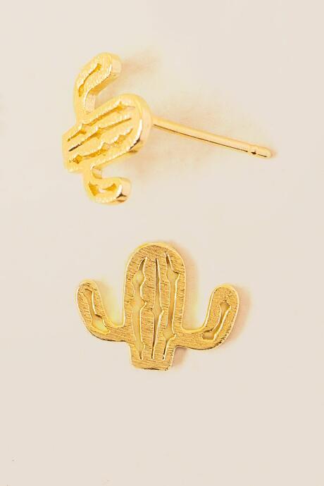 Francesca's Cactus Brushed Stud Earring - Gold
