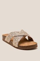 Francesca's Audri Crisscross Metallic Footbed Sandal - Gold