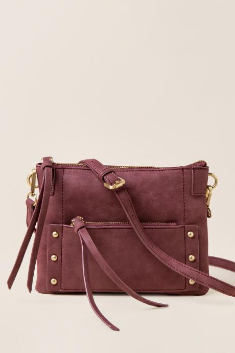 Francesca's Lucia Tech Charger Distressed Crossbody - Burgundy