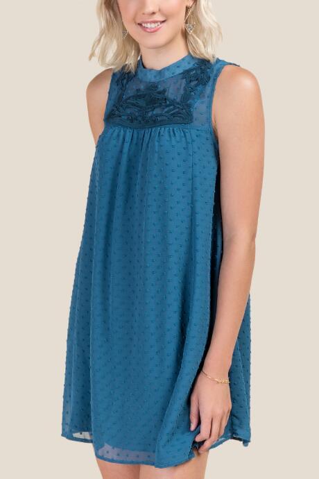 Francesca's Kathleen Embroidered Shift Dress - Dark Teal